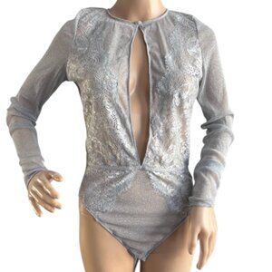 La Senza Lace Bodysuit + snaps / Size L / Grey-Silver